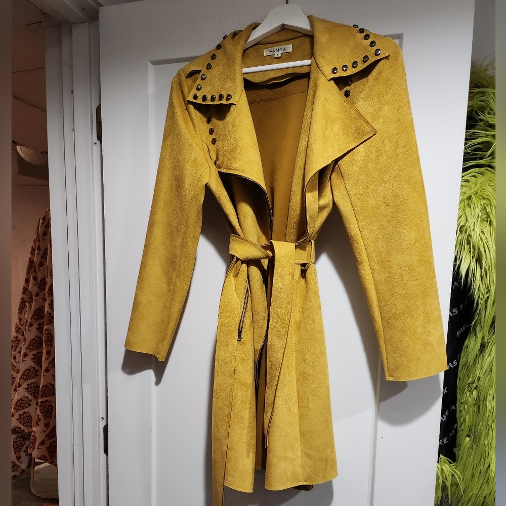 Yellow Suade Studded Women's Coat